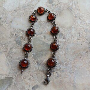 Vintage Sterling Silver Amber Tennis Bracelet